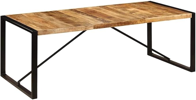 Solid Mango Wood Dining Table, Brown and Black Industrial Style, Large Kitchen Table Seating 8, Sturdy Dinner Surface for Dining Room & Kitchen Areas