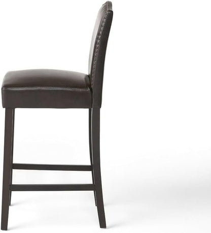GOWE Barstools Set of 2, Upholstered Bar Stools for Kitchen Island, Dark Brown Rubberwood Legs PU Faux Leather Seating 300LBS Weight Capacity