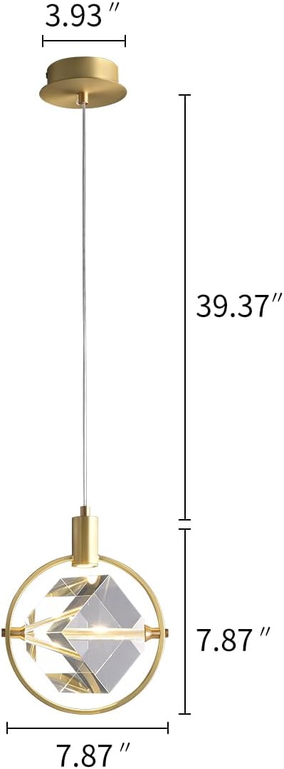 HEYAN Pendant Light Modern Crystal Pendant Light in Gold Brushed,Small Mini Crystal Chandelier Pendant Lights for Island Bar,Bedroom Lighting, Hallway, Dining Room,Living Room (Gold, 1 Light)