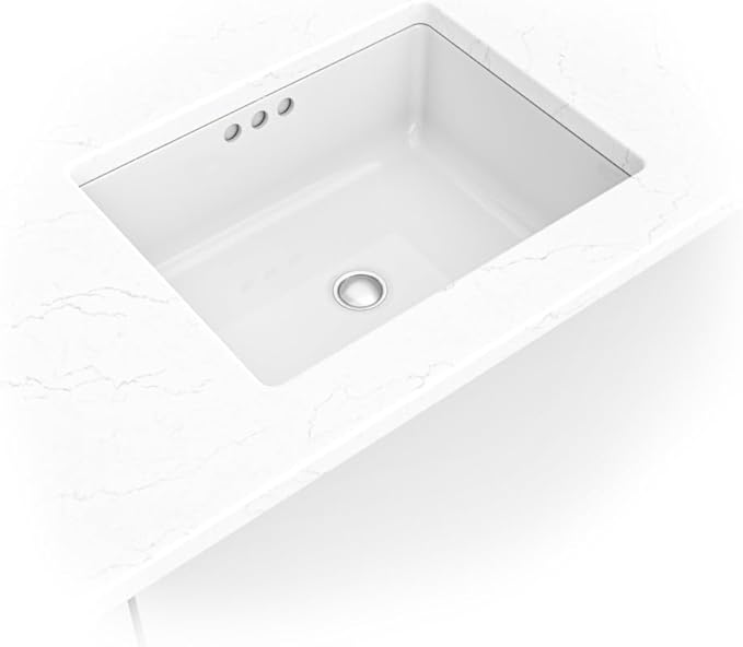 MSI 19.75” (L) x 15.75” (W) x 7.125” (H) Flat Rectangle Porcelain Ceramic Undermount Bathroom Vanity Vessel Sink, White