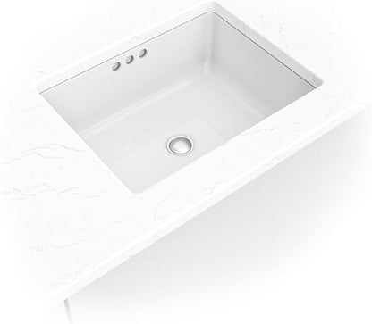 MSI 19.75” (L) x 15.75” (W) x 7.125” (H) Flat Rectangle Porcelain Ceramic Undermount Bathroom Vanity Vessel Sink, White
