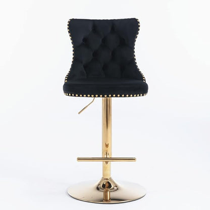 Premium Velvet Upholstered Swivel Bar Stool with Adjustable Height and Tufted Backrest for Kitchen Island, Home Bar, and Dining Space (Black + Velvet + Foam-1)
