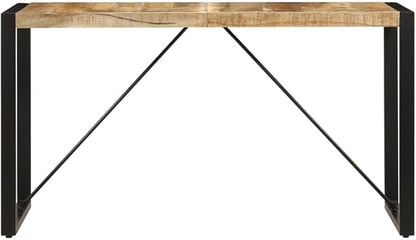 Rectangular Dining Table, Solid Mango Wood Top, Powder-Coated Steel Legs, Brown, 55.1" L x 27.6" W, for Kitchen, Dining Room, Office, Seats 6 People