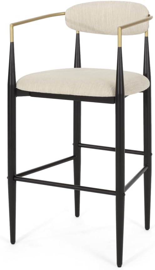 Padded Bar Stool Set with Backrest (2-Piece) — 29.75-inch seat Height fits Kitchen Islands 40.5 inches and Above, Supports up to 260 lbs. (Beige,Fabric)