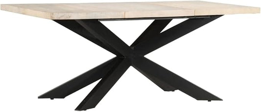 Modern Industrial Dining Table Solid Bleached Mango Wood 70.9" Counter Height Kitchen Island Table with Steel Legs for Small Space Dining Room Furniture