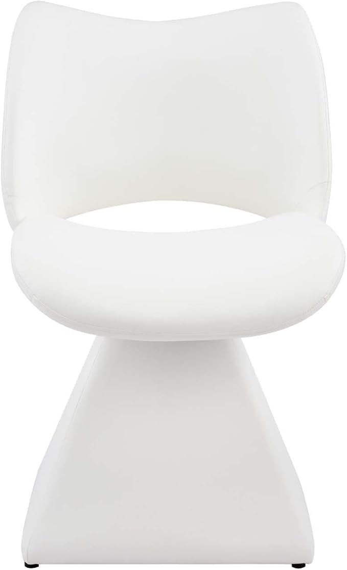 Modern Swivel Dining Chair, Comfy Upholstered Kitchen Chair with Curved High Backrest and Solid Wood Frame for Kitchen Island, Desk, Living Room, Faux Leather (1, White)