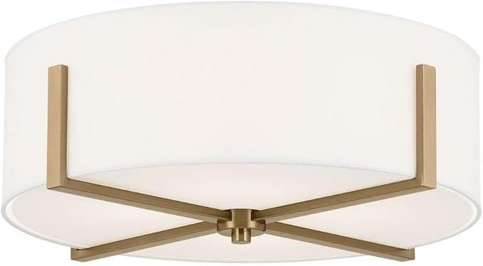 KICHLER Malen 4-Light Flush Mount, Updated Light with White Fabric Shade in Champagne Bronze, for Bedroom, Hallway, Kitchen, or Smaller Mudroom (20" x 8.25")
