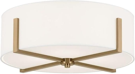 KICHLER Malen 4-Light Flush Mount, Updated Light with White Fabric Shade in Champagne Bronze, for Bedroom, Hallway, Kitchen, or Smaller Mudroom (20" x 8.25")