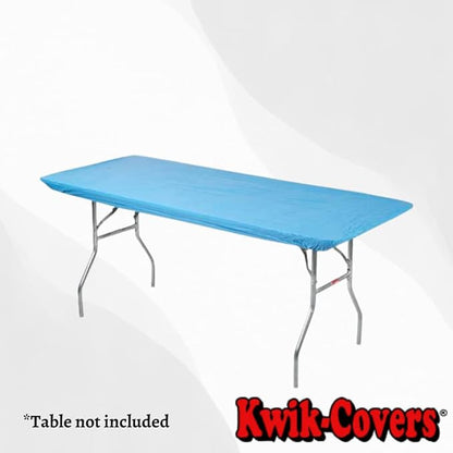Kwik-Covers 10 Pack of Rectangular Plastic Table Covers - 6' Foot or 8' Foot Options - Indoor or Outdoor Fitted Table Covers (Table NOT Included) (Light Blue, 30" x 96" (8' ft))