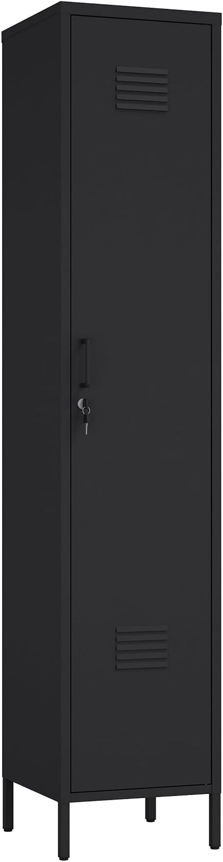 Manhattan Comfort Naomi 72.8'' Tall Storage Cabinet, Single Metal Locker with Lock, Adjustable Shelves, Vented Door & Floor Protectors, Modern Garage & Office Organizer, Black