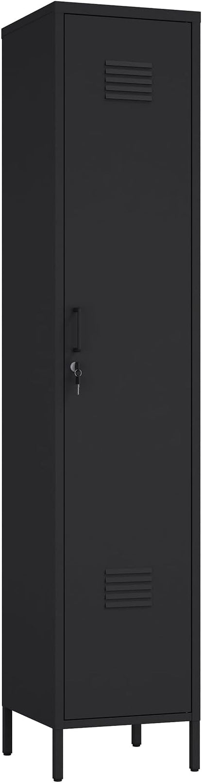 Manhattan Comfort Naomi 72.8'' Tall Storage Cabinet, Single Metal Locker with Lock, Adjustable Shelves, Vented Door & Floor Protectors, Modern Garage & Office Organizer, Black