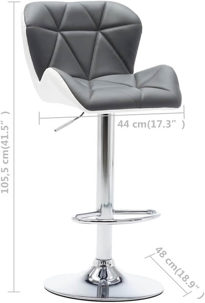 Modern Adjustable Bar Stool with Faux Leather Seat and Polished Chrome Frame, Grey Counter Height Swivel Stool for Kitchen Island Pub Dining Room