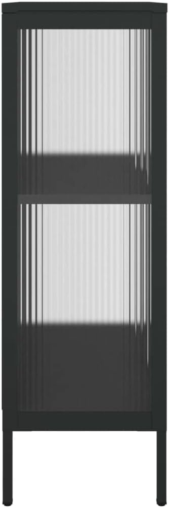 Black Powder-Coated Steel Sideboard, Fluted Glass Accent Cabinet for Living Room, 2-Door Storage with Adjustable Shelves, 13.8x29.5x41.3 inch Kitchen Furniture