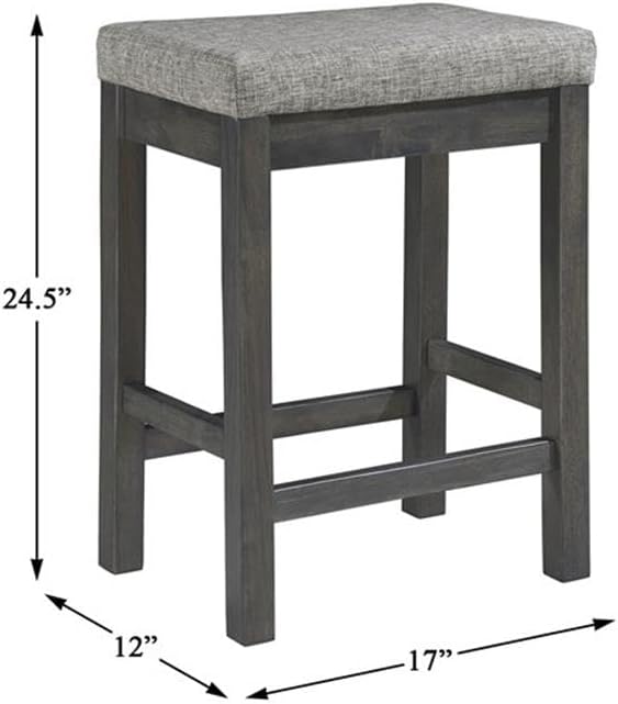 Pemberly Row 4 Piece Wood Counter Height Dining Set, Brownish Gray Finish, Ash Veneer Table with Drawer, USB Ports, Power Outlets, 3 Upholstered Stools, 66.25 in Table for Kitchen or Dining Room