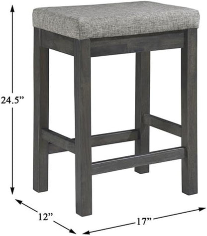 Pemberly Row 4 Piece Wood Counter Height Dining Set, Brownish Gray Finish, Ash Veneer Table with Drawer, USB Ports, Power Outlets, 3 Upholstered Stools, 66.25 in Table for Kitchen or Dining Room