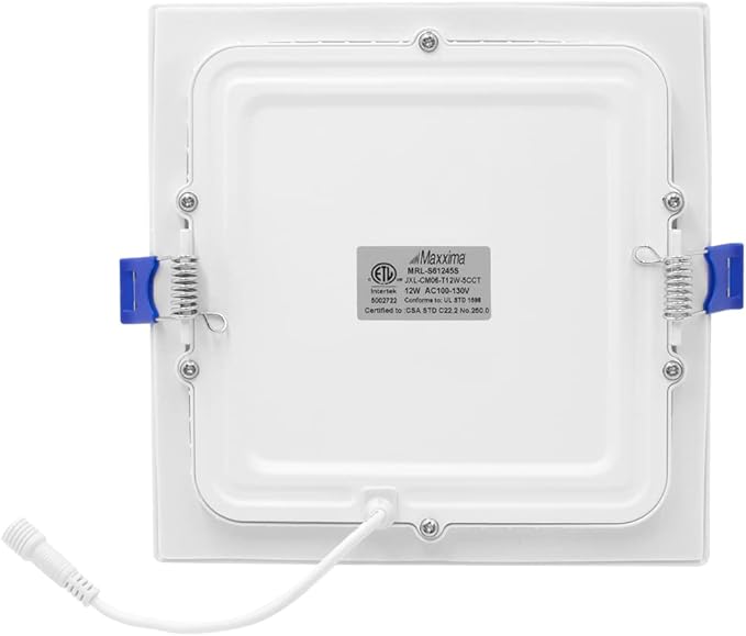 Maxxima 6 in Slim LED Downlight Canless Square 5 CCT Ultra-Thin Recessed, 1000 Lumens Flat Panel Light, Color Select 2700K-5000K (2700K/3000K/3500K/4000K/5000K) IC Rated Dimmable Junction Box Included