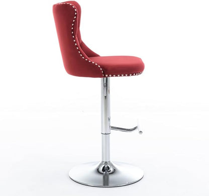 Adjustable Swivel Bar Stool with Tufted Velvet Upholstery, Chrome Base and Back Support for Kitchen Island, Home Bar or Pub (Foam + Burgundy + Velvet)