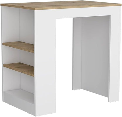 Modern Dining Table Kitchen Island Counter Height Table Top with 3-Side Shelf, Sturdy Stable Console for Living Room Decor Luxury Easy Clean Surface,White