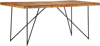Industrial Dining Table, Natural Solid Acacia Wood, Black Steel Legs, 70.9x35.4 Inch Large Rectangular Kitchen Dinner Table for 6 People, Modern Farmhouse Style
