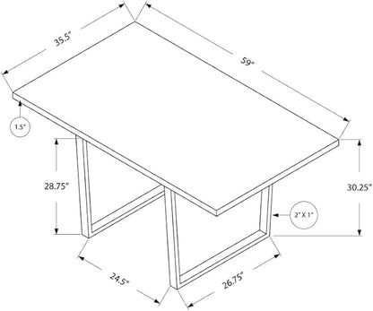 Rectangular Dining Table with Grey Laminate Top and Chrome Metal Legs for Kitchen or Dining Room