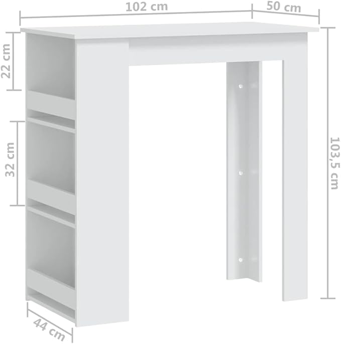 Modern Bar Table with Storage Shelves, 40.2-inch Rectangular High Top Pub Table for Home Kitchen Dining Room, White Engineered Wood Counter Height Console Table