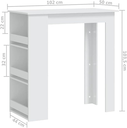 Modern Bar Table with Storage Shelves, 40.2-inch Rectangular High Top Pub Table for Home Kitchen Dining Room, White Engineered Wood Counter Height Console Table