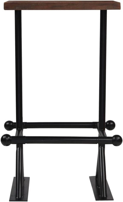 3-Piece Bar Table Set, Industrial Pub Table with 2 Stools, Solid Reclaimed Wood and Powder-Coated Steel Frame, Compact Dining Furniture for Small Kitchens, Brown