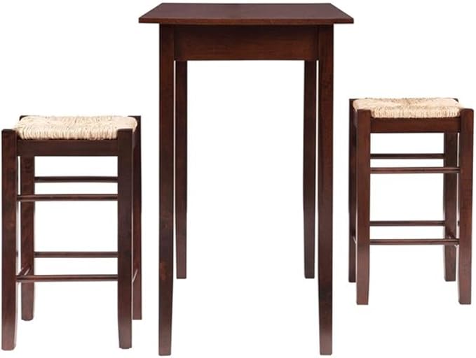 Linon Tavern Espresso Counter Height Table with 2 Stools - Kitchen Bar Set Sea Grass/Rush Seat