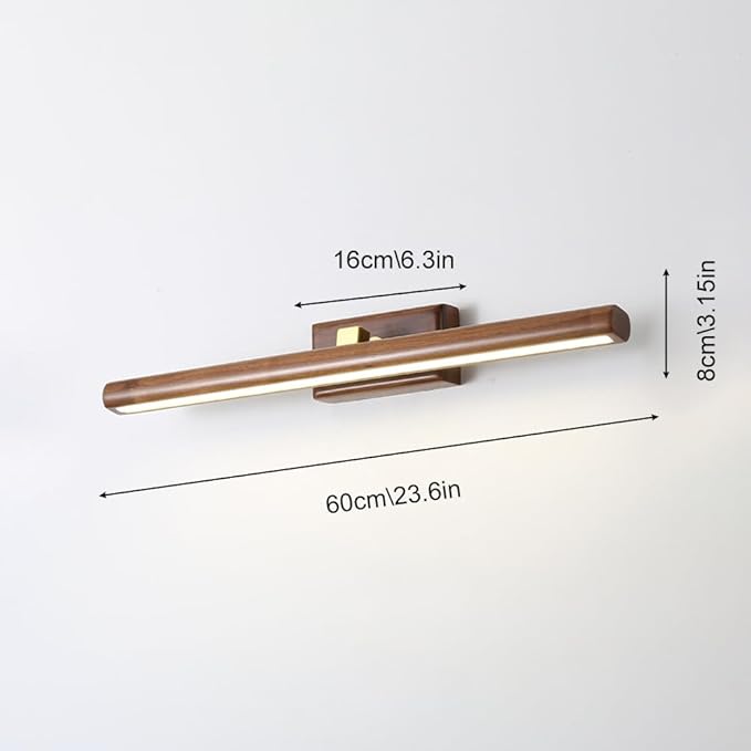 Wood Walnut Vanity Light Fixtures - LED Bath Sconces for Bathroom Over Mirror, Adjustable Brass Fittings, 4000K Natural White Light(Walnut Color,60cm)