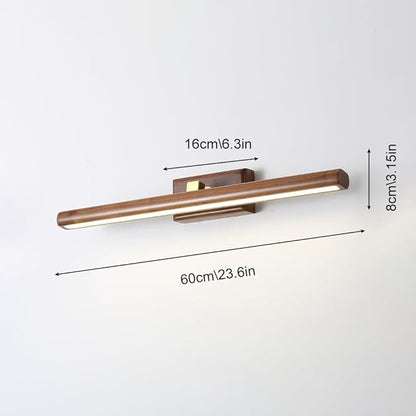 Wood Walnut Vanity Light Fixtures - LED Bath Sconces for Bathroom Over Mirror, Adjustable Brass Fittings, 4000K Natural White Light(Walnut Color,60cm)