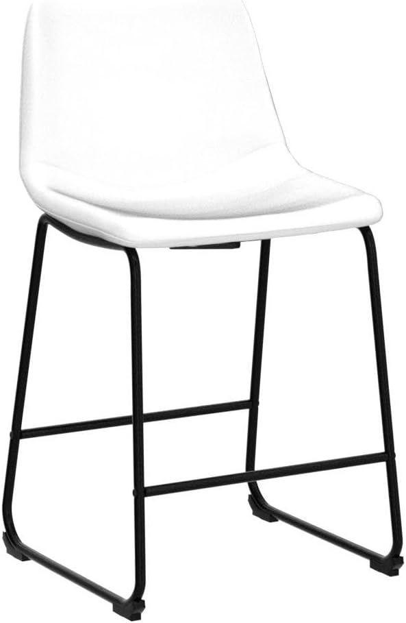 LEMBERI 26 inch Bar Stools Set of 2, Modern Counter Height Bar Stools, Faux Leather Barstool with Back and Metal Leg, Armless Bar Chairs for Kitchen Island (White, 2pcs 26")