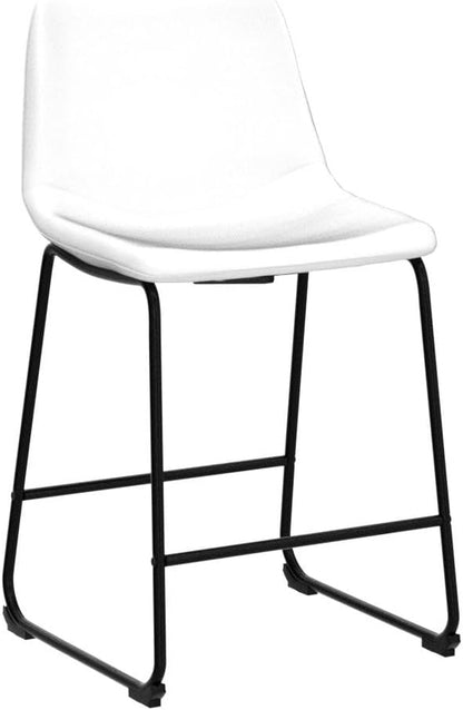 LEMBERI 26 inch Bar Stools Set of 2, Modern Counter Height Bar Stools, Faux Leather Barstool with Back and Metal Leg, Armless Bar Chairs for Kitchen Island (White, 2pcs 26")