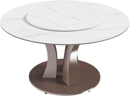 Modern Sintered Stone Dining Table for 6-8, Luxury Faux Marble Kitchen Table with Heavy-Duty Stainless Steel Base, Heat-Resistant Furniture for Dining Room (Table,53'')