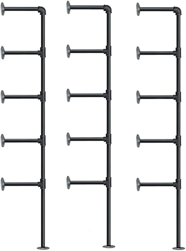 (77"Tall,14"Deep,3pcs) Industrial Retro Wall Mount Iron Pipe Shelf,DIY Open Bookshelf,Hung Bracket,Home Improvement Kitchen Shelves,Tool Utility Shelves, Office Shelves, pipe shelving