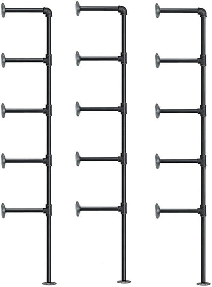 (77"Tall,14"Deep,3pcs) Industrial Retro Wall Mount Iron Pipe Shelf,DIY Open Bookshelf,Hung Bracket,Home Improvement Kitchen Shelves,Tool Utility Shelves, Office Shelves, pipe shelving
