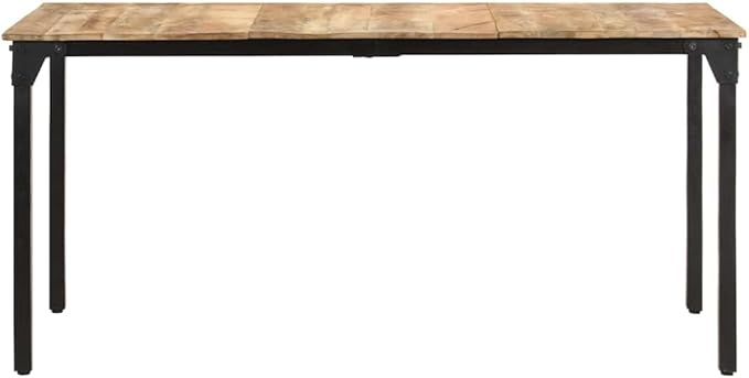 Rustic Dining Table 63x31.5 in Solid Mango Wood & Iron Kitchen Dining Room Table Seating 6, Natural Brown Rectangle Dinner Tables for Modern Living Rooms