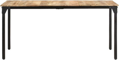 Rustic Dining Table 63x31.5 in Solid Mango Wood & Iron Kitchen Dining Room Table Seating 6, Natural Brown Rectangle Dinner Tables for Modern Living Rooms