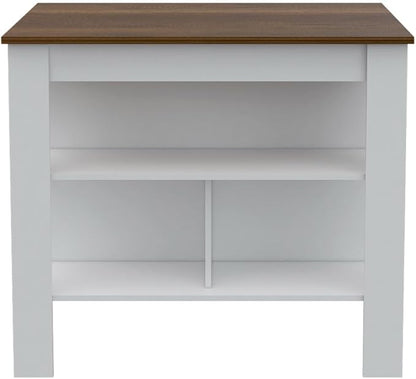 5 Shelf 4 Door 2 Kitchen Set, Kitchen Island and Upper Wall Cabinet White and Walnut RZ252