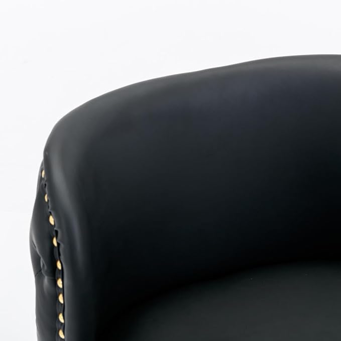 Modern Swivel Bar Stool with Adjustable Height and Tufted Backrest – PU Upholstered Dining Chair for Kitchen Island and Home Pub (Black + PU Leather + Foam)