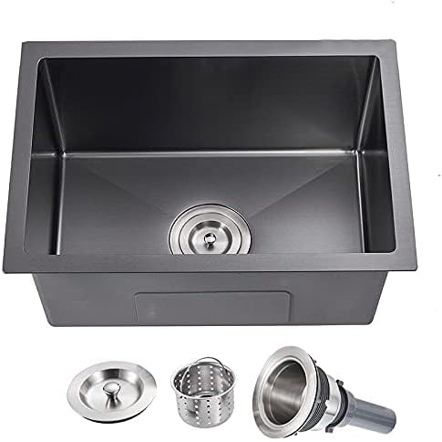 MENATT 24 Inch Undermount Single Bowl Kitchen Sink, SUS304 Stainless Steel Handmade Kitchen Sink Undermount Black, 24"x18"x9"