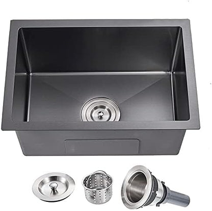 MENATT 24 Inch Undermount Single Bowl Kitchen Sink, SUS304 Stainless Steel Handmade Kitchen Sink Undermount Black, 24"x18"x9"