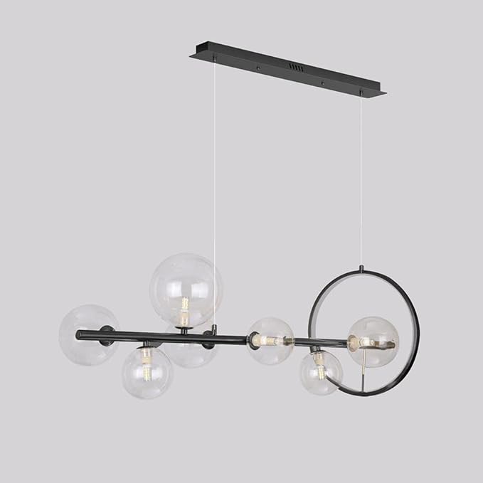 Linear Kitchen Island Lighting, Dining Room Light Fixture Over Table, Large Industrial Black Pendant Lights Ceiling Hanging for Kitchen Living Room (Black, 7-Light)