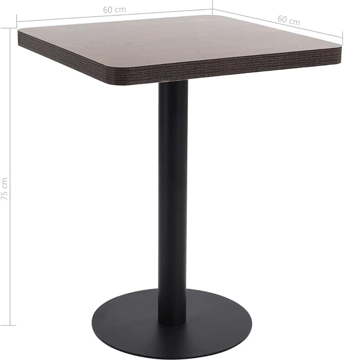 Dark Brown Bistro Table 23.6x23.6 Inch MDF Top with Steel Base Compact Dining Table for Small Spaces Kitchen Island Breakfast Nook