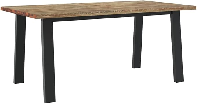 Industrial Dining Table, Solid Acacia Wood, 67x35 Inch Rectangular Kitchen & Dining Room Table, Modern Farmhouse Style Dinner Table, Brown Wood Top with Black Steel Legs, Seats 6 People