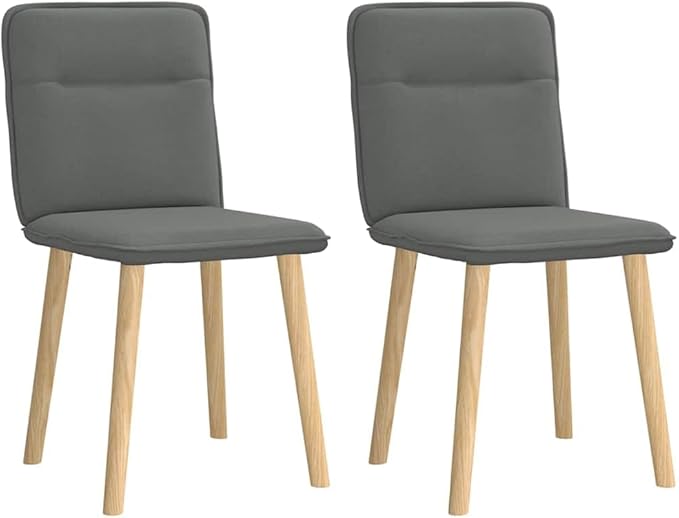 Modern Dining Chairs Set of 2 Dark Grey Upholstered Fabric Polyester with Tufted Cushion and Tapered Legs for Dining Room Kitchen Living Room