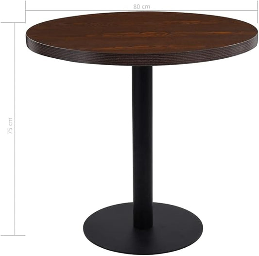 Dark Brown Round Bistro Table 31.5 in MDF Steel Modern Small Dining Table for 2 Indoor Compact Breakfast Nook Bar Kitchen Living Room