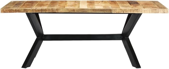 78.7" Rectangular Dining Table Solid Mango Wood & Powder Coated Steel Hairpin Legs Seats 6, Modern Rustic Expandable Kitchen Furniture for Dining Room Living Spaces