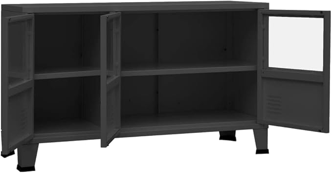 Anthracite Metal Sideboard, Rectangular Storage Cabinet, 41.3" Living Room Buffet, Matte Finish, 3-Door, Industrial Design Furniture for Home Kitchen Furnitur