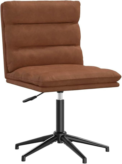 Brown Faux Leather Dining Chair with Adjustable Height - Modern Accent Chair for Kitchen Living Room Farmhouse - Sturdy Metal Wood Frame Comfortable Foam Seat