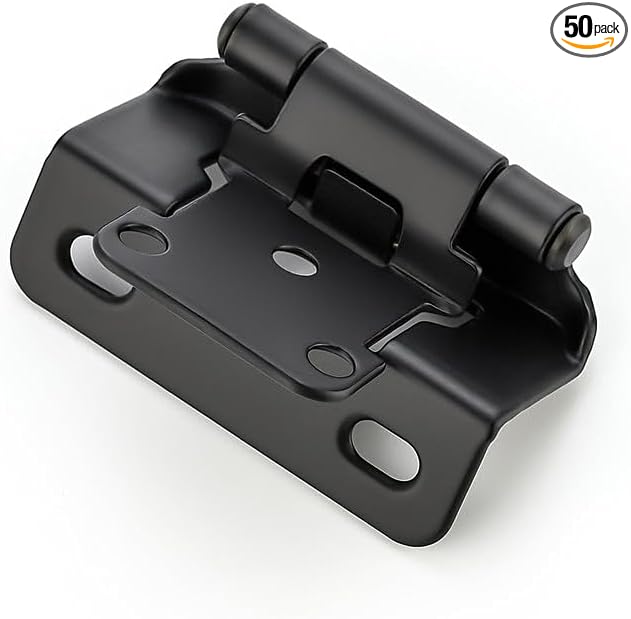 Ravinte 50 Pack 25 Pairs Semi-Overlay 1/2 inch Self-Closing Face Frame Cabinet Hinges Matte Black Half Wrap-Around Kitchen Cabinet Door Hinges Face Mount Cabinet Hardware